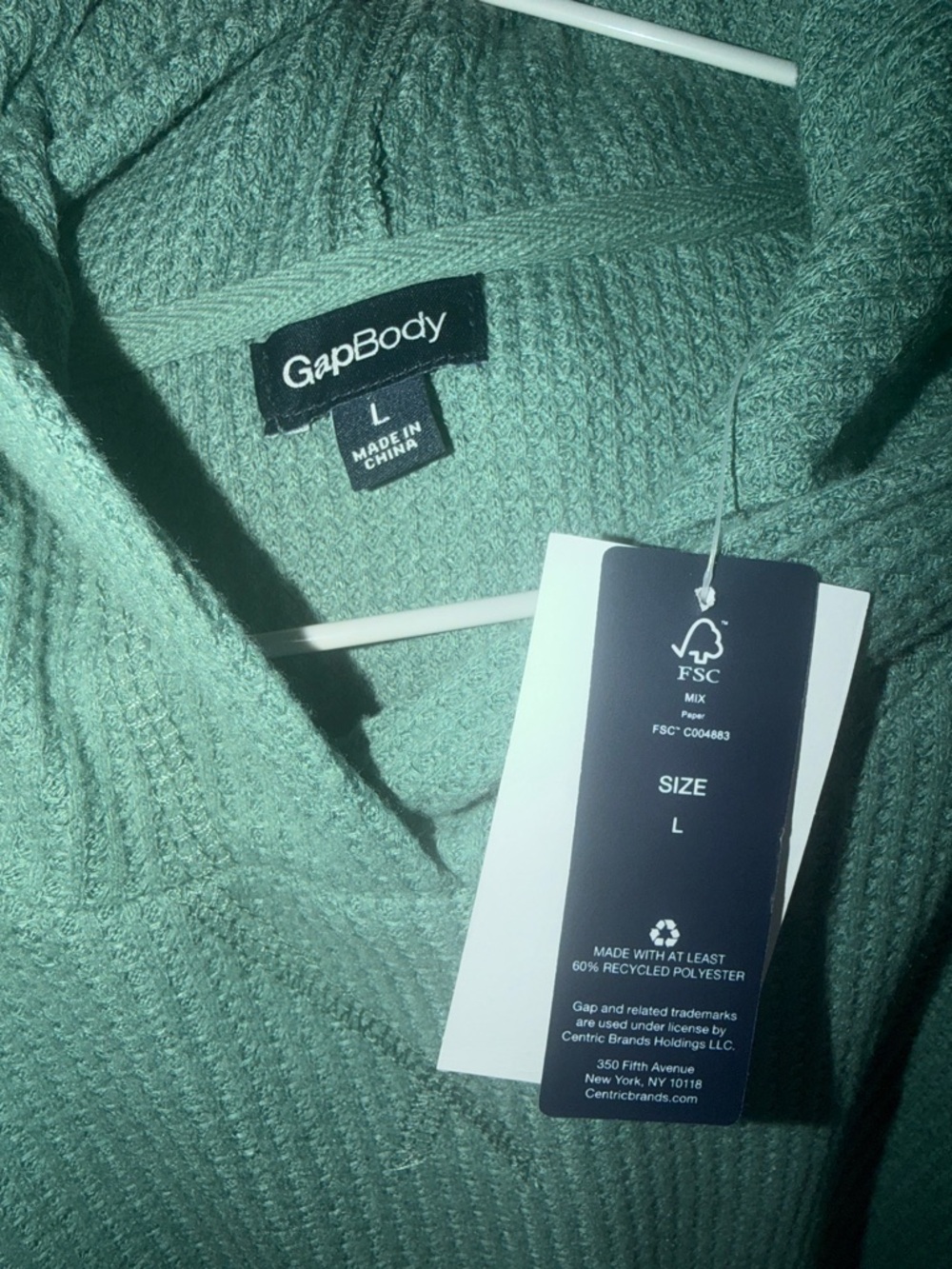 NWT Gap Body Light Teal Hooded Waffle Knit Sweatshirt - Women - Picture 2 of 2